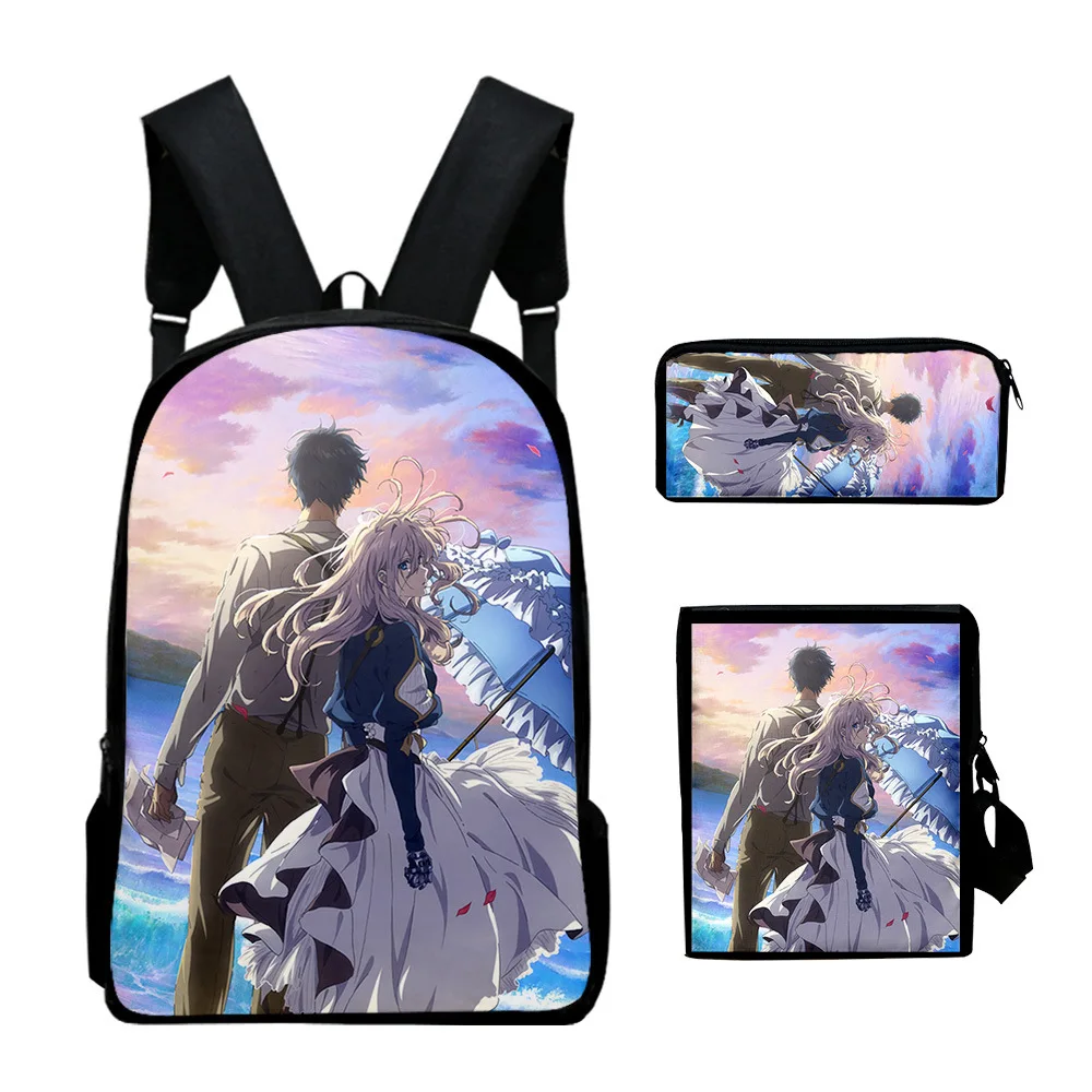 

Harajuku Novelty Violet Evergarden 3D Print 3pcs/Set pupil School Bags Laptop Daypack Backpack Inclined shoulder bag Pencil Case