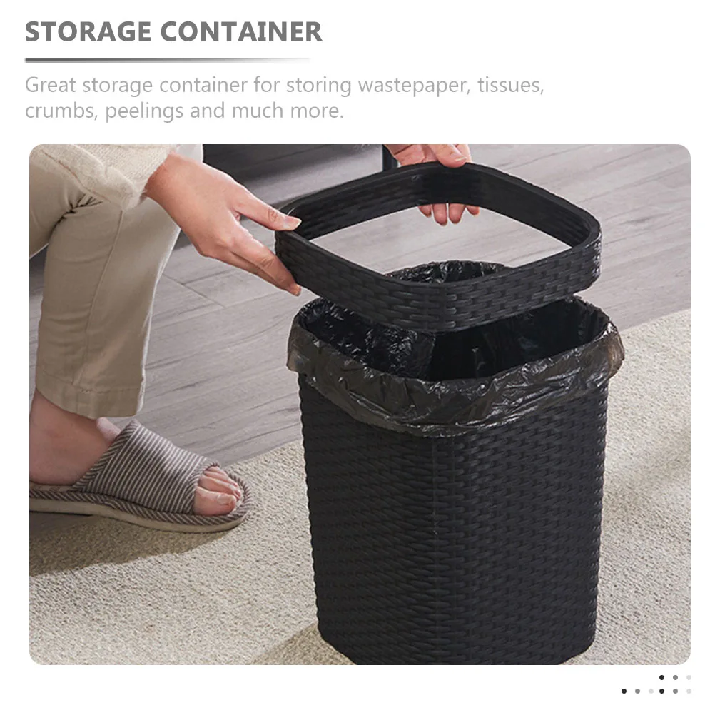 

Imitation Rattan Woven Trash Can Plastic Household Waste Container Simple Style Waste Paper Bucket Multi-Function