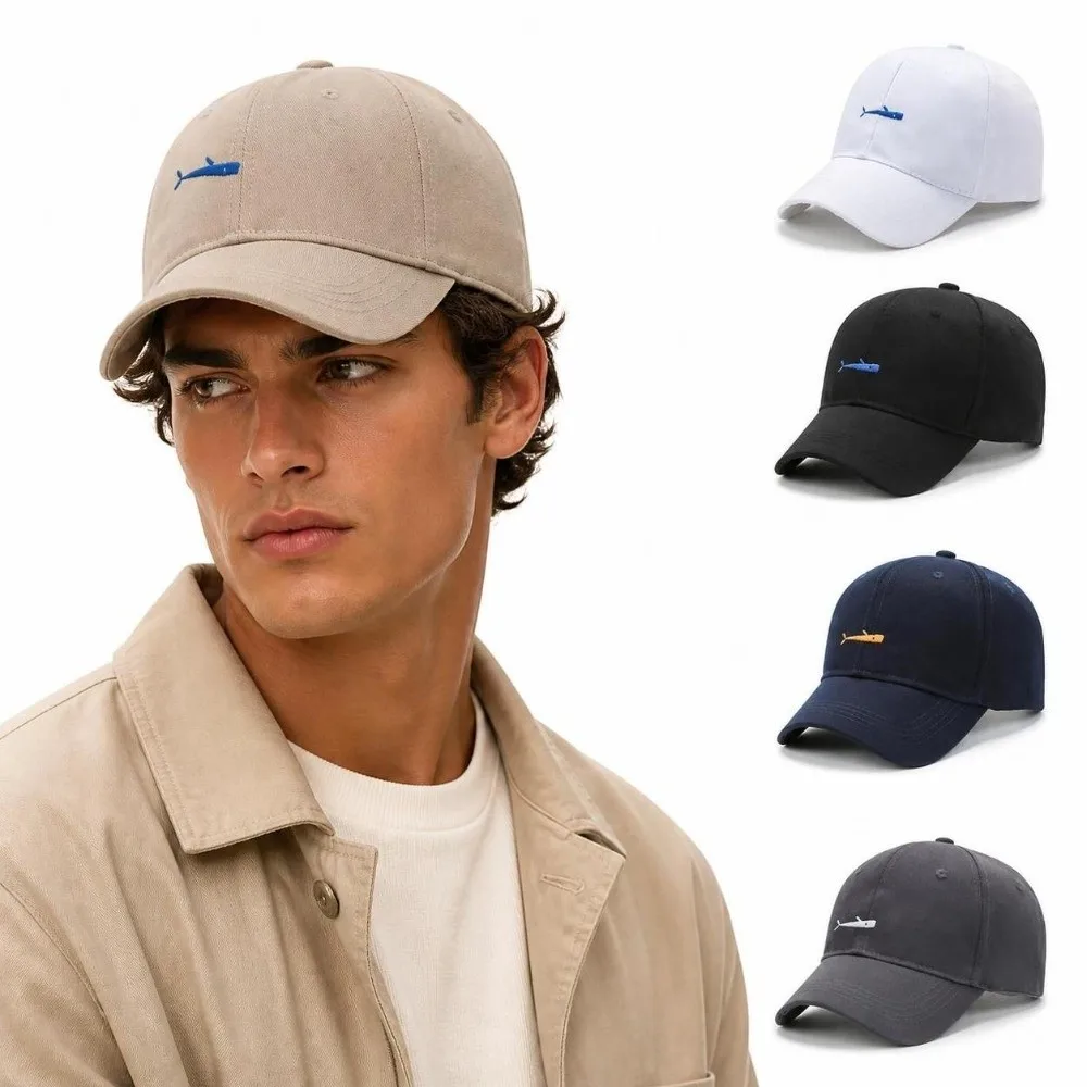 Trendy Adjustable Baseball Cap Fish Embroidered Breathable Visor Hat Solid Color Youth Style Fishing Cap Outdoor Activity