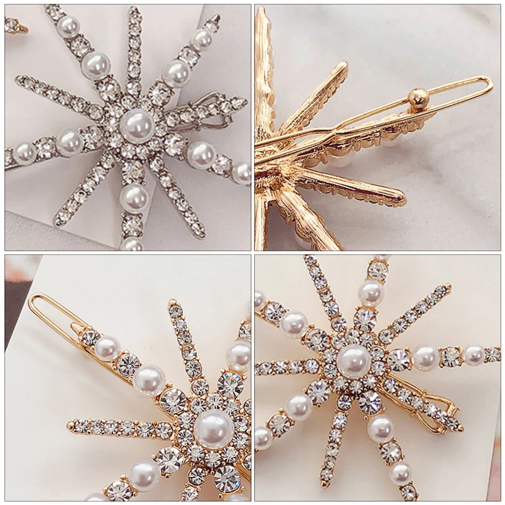 

Snowflake Hairpin Elegant Alloy Clips Pearl Rhinestones Women Christmas Festivals Costumes Headdress Accessories Hairstyling Aid
