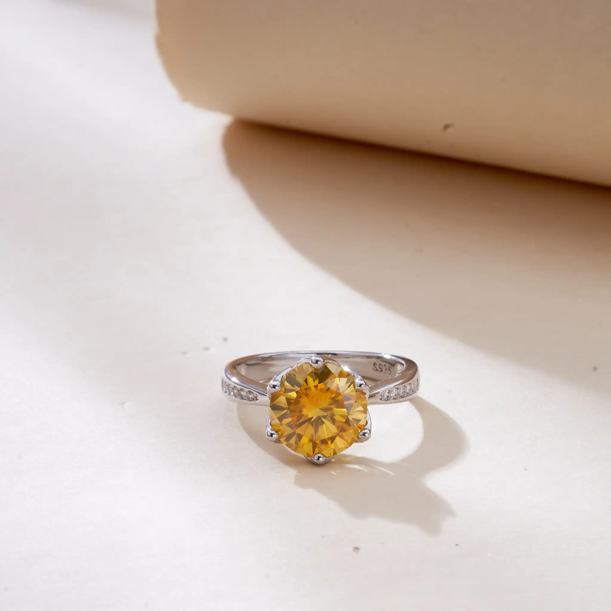 

3 Carat 9mm Gold Yellow Moissanite Ring for Women 925 Sterling Silver Jewelry Gift for Anniversary Commemoration