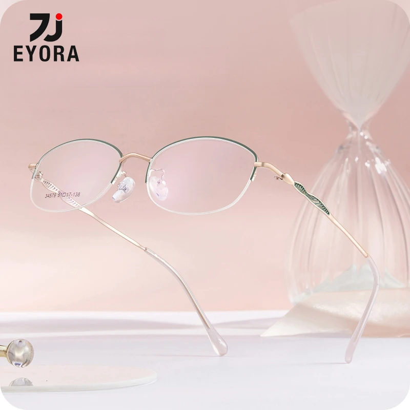 

EYORA Fashion Women Alloy Half-Frame Oval Reading Glasses Anti Blue Light Myopia Eyewear Photochromic Prescription Eyewear Lens