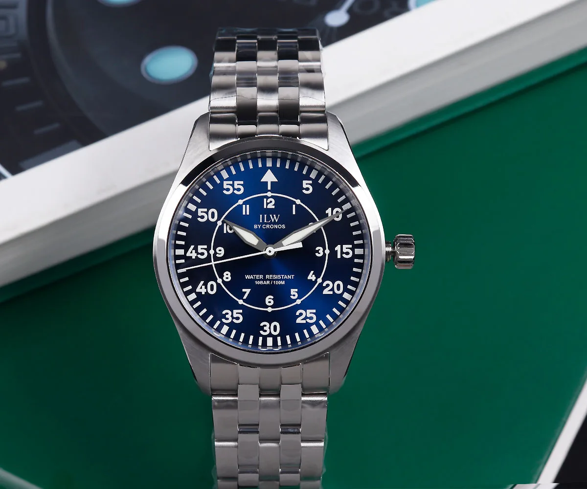 Cronos Pilot Flieger Men Watches 39mm Quartz VH31 Stainless Steel 100M Waterproof Super Lum Domed Sapphire Crystal Glass L6057M