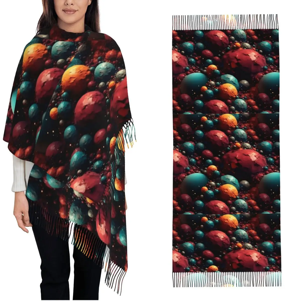 Bufanda al aire libre invierno planeta y estrella patrón de racimo tema espacial chales y envoltura Foulard personalizado hombres mujeres sombreros bufandas
