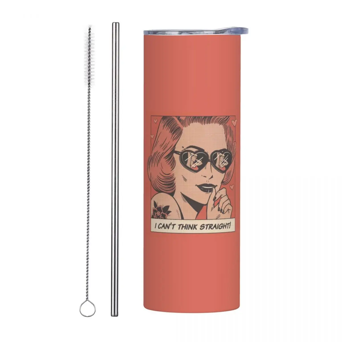 I Can't Think Straigh Stainless Steel Tumbler Vacuum Insulated Mug Thermal Cold Cup Straws With Lid 20oz