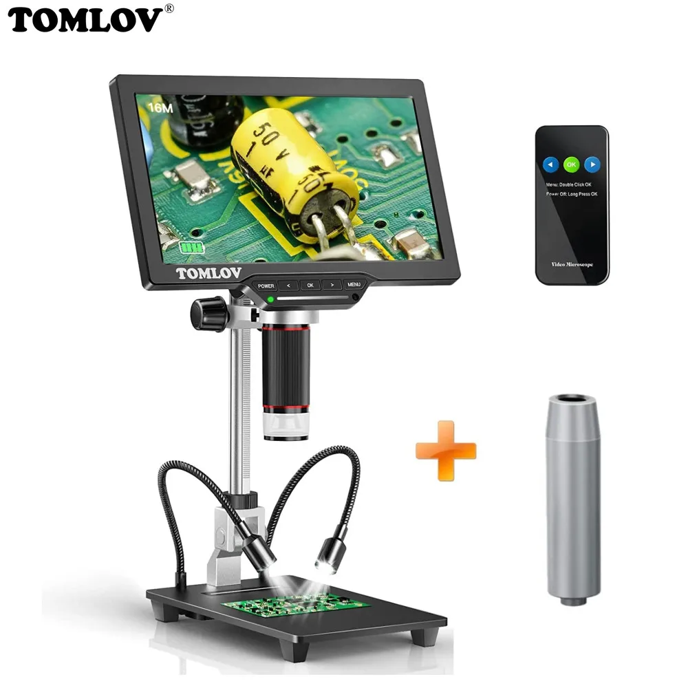 

TOMLOV DM201 HDMI Digital Microscope 1300X Industrial Inspection Mobile Phone Repairing Electron microscope 7" Display with Tube