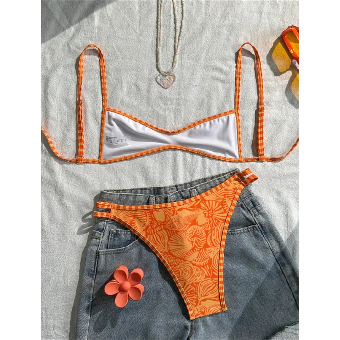 S - XL Bedruckter Bikini, Damen-Badeanzug, zweiteiliges Bikini-Set, hoch geschnittene Beine, brasilianischer Badeanzug, Badebekleidung, Schwimmanzug V8148 – Detail 6