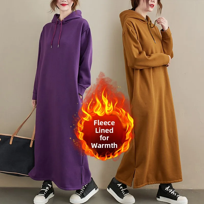 

Большие размеры с капюшоном на подкладке Thi Long Dr, цветная женская одежда с боковыми разрезами, повседневная удобная зимняя одежда Dr