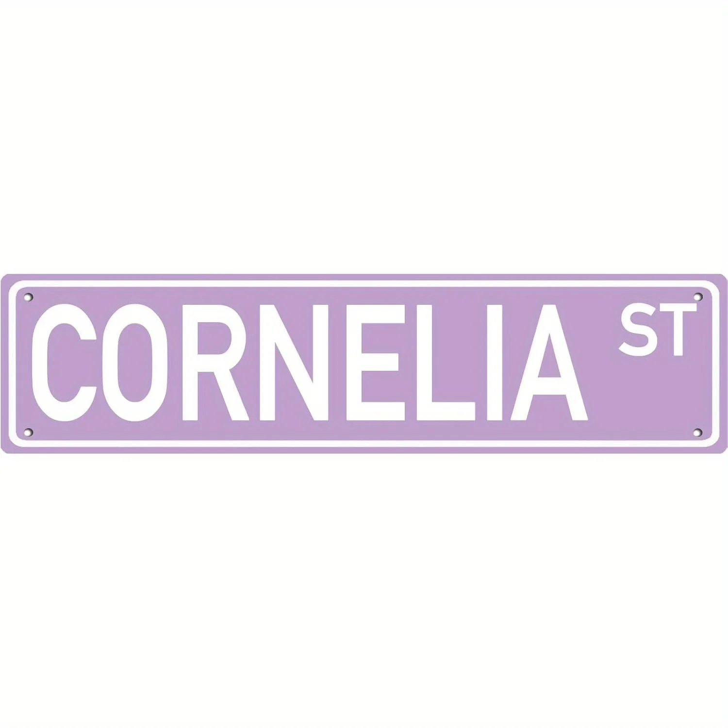 VIOLET CORNELIA STREET Sign - Vintage Metal Wall Decor with Pre-Drilled Holes, 16.0inch X 4.0inch Purple & White Aluminum Stre