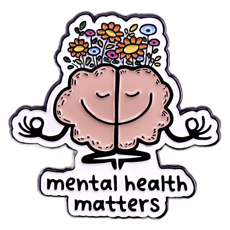 1 pièce Épinglette en émail 'La santé mentale compte' en forme de cerveau, Broche fleur de méditation et de pleine conscience, Accessoire esthétique de bien-être pour usage quotidien