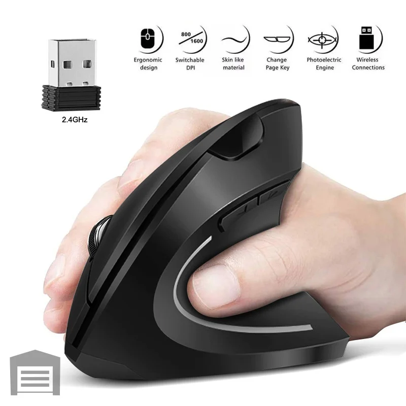 Mouse vertical sem fio bluetooth, 800/1200/1600 dpi, 6 botões, aderência lateral personalizada, ergonômico, 2.4g, mudo, para jogos, pc, computador