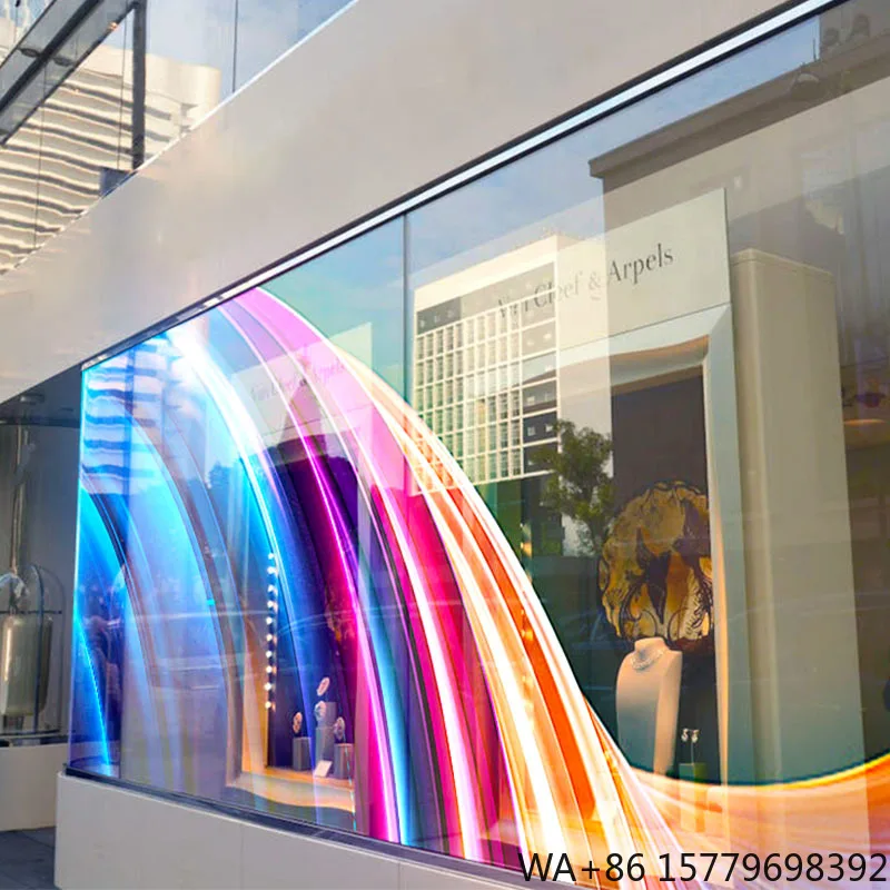 

Transparent Advertising Led Video Wall Panel Roll up Crystal Rgb Flexible Mesh Glass Sticker Screen Luxury Thin Film LED