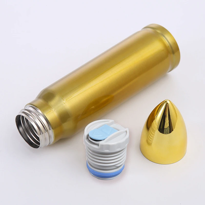 500ml and 1000ml Golden Bullet Cannonball Shape Stainless Steel Thermos Water Bottle Mug Outdoor Sports Creative Fashion Gift