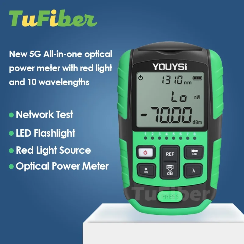 5G Optical Fiber Power Meter  4 in1 10 Wavelength  OPM Visual Fault Locator Network Cable Test Optical Fiber Tester VFL