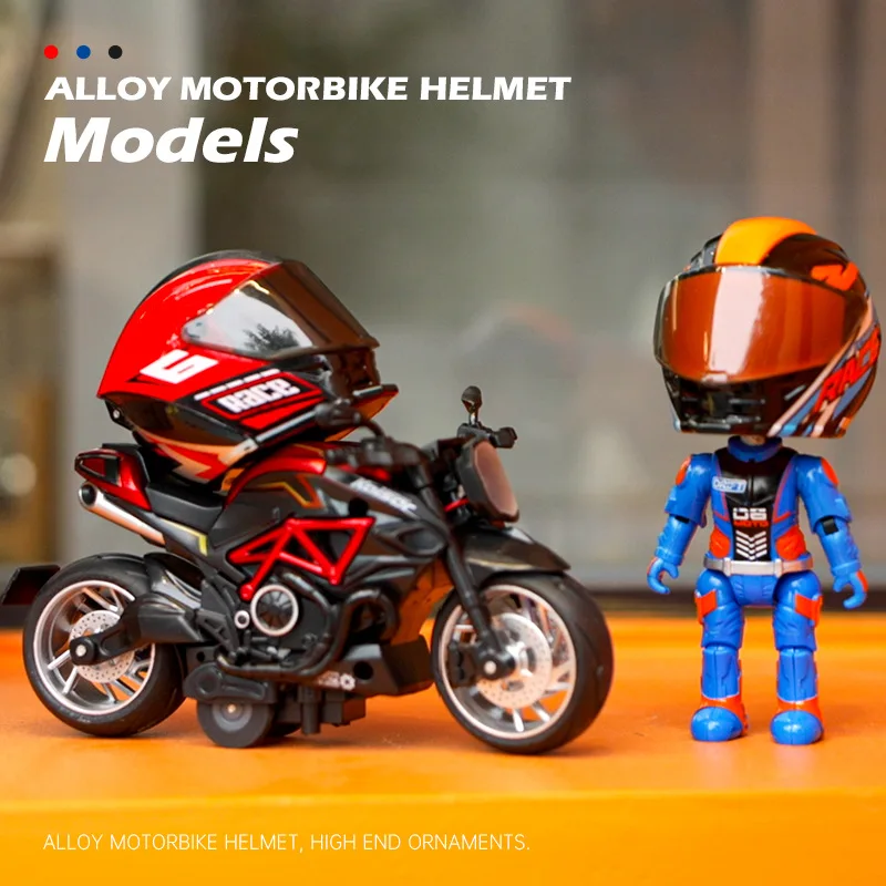 1:12 Simulation Alloy Q Edition Motorcycle Helmet Motorcycle Rider Exquisite Model Collection Decoration Ornament Toy For Gift