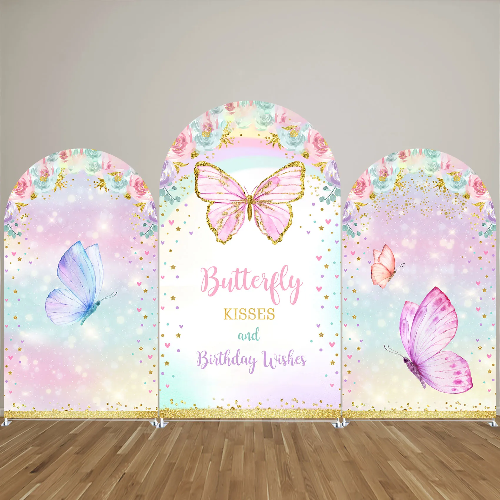 

Arched Backdrop Covers Butterfly Kisses and Birthday Wishes Princess Girl Birthfday Baby Shower Party Decoration Props