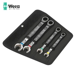 Wera 6000 Joker 4pc Metric Combination Ratcheting Wrenches with Tool Roll Open Ratchet Dual Purpose Wrench Set 05073290001