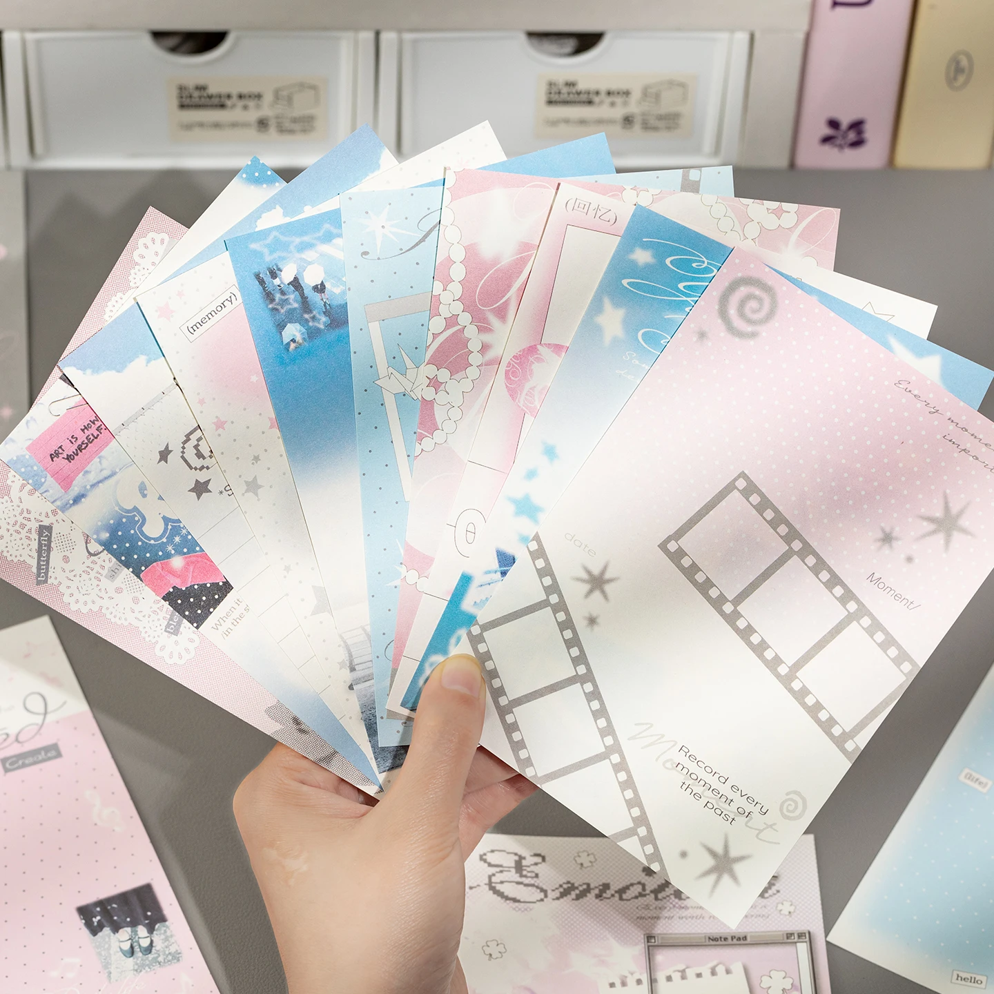 30Pcs Y2K Blue Pink Writable Paper, Film & Star Aesthetic Journal Sheets