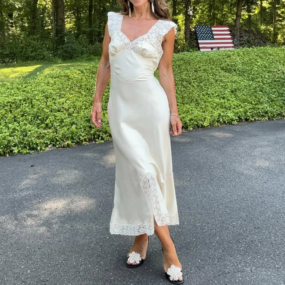 

Tuularose White Elegant Maxi Dresses Women Fashion Lace Patchwork Sleeveless Backless Long Dresses Luxury Party Evening Dresses