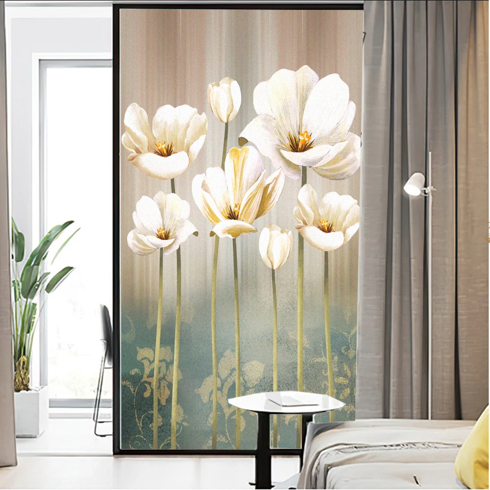 Window Film Privacy Frosted Glass Sticker Heat Insulation and Sunscreen Flower Decoration Adhesive sticker for Home