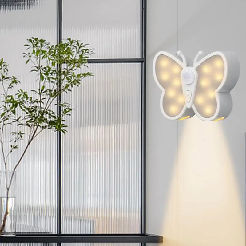 Motion Sensor Light Indoor Butterfly Shape Stick-On Night Light USB Rechargeable Stick On Lights For Stairs Auto/On/Off LED