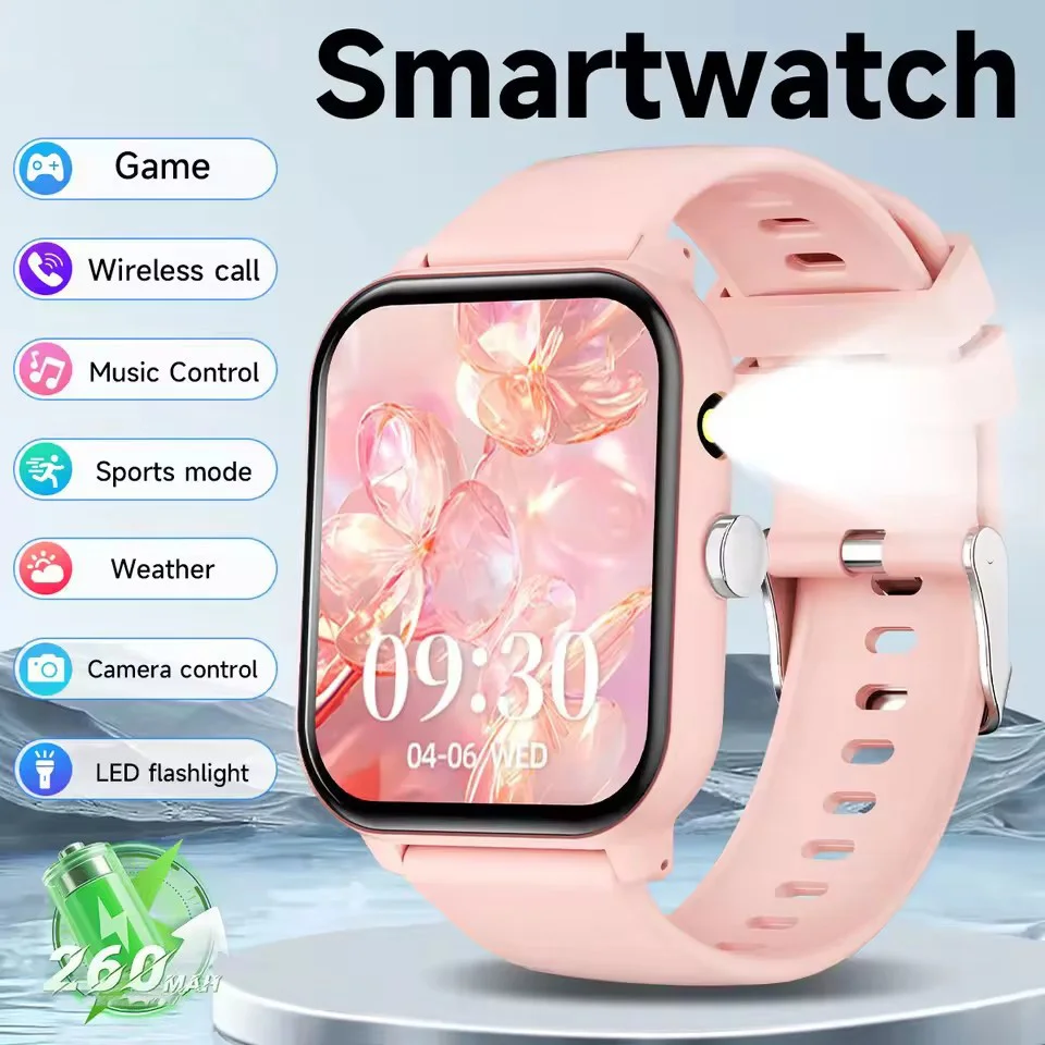 Spiele-Smartwatch 1,83'' Bluetooth-Anruf Sportmodus Musik-/Kamerasteuerung LED-Taschenlampe Lange Akkulaufzeit Uhr für Android/iOS HT30