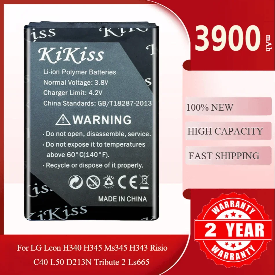 KiKiss Battery For LG Leon H340 H345 MS345 H343 Risio C40 L50 D213N TRIBUTE 2 LS665,BL-41ZH,3900mAh