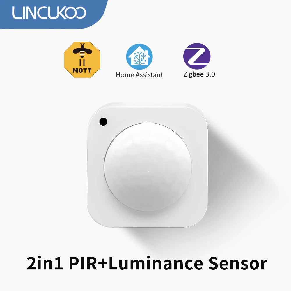 

Умный датчик Lincukoo ZigBee3.0 2 в 1, PIR детектор движения и яркости, движение человека для MQTT, совместимость с домашним помощником
