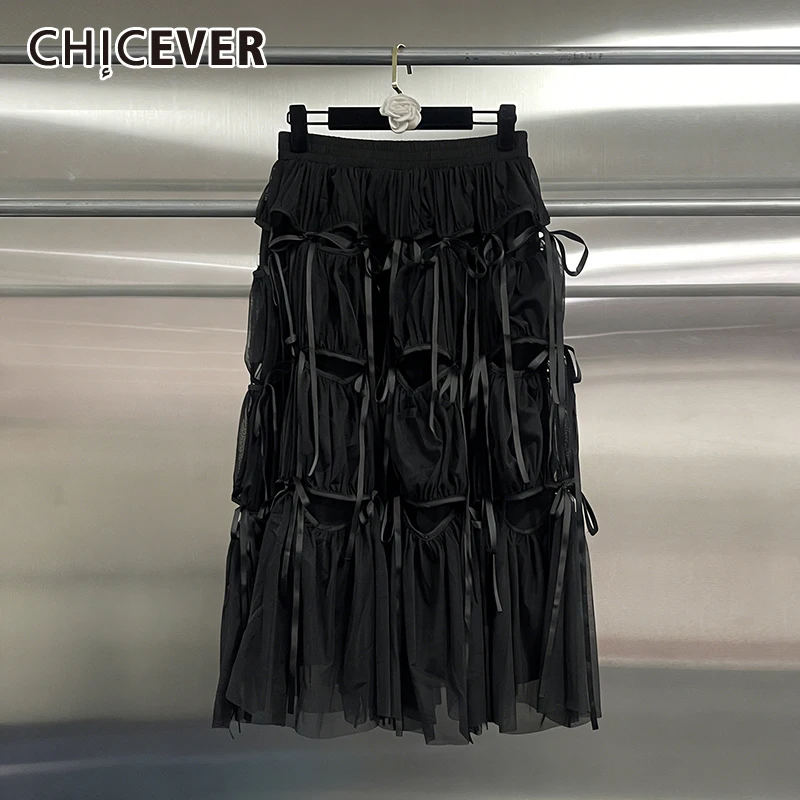 

CHICEVER однотонная шикарная юбка на шнуровке женская с высокой талией свободные нежные элегантные женские длинные юбки осенняя мода стиль новинка