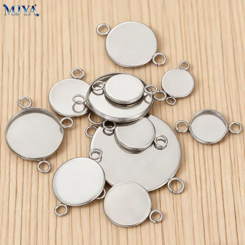 MJYA 10pcs Stainless Steel Connector Settings 10 12 14 18 20 25 30mm Cabochon Base For DIY Jewelry Making Bracelets Accessories