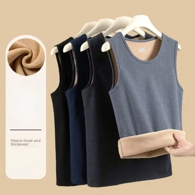 Men's Thermal Vest Winter Comfy Round Neck Fleece Thermo Soft Home Undershirt Tops Thickened Close-fitting Sleeveless Vests