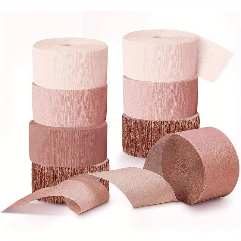 Shimmering Rose Gold Crepe Paper Tassel Streamers - Durable & Versatile Decor for Weddings, Birthdays & More - 4 Rolls 82ft Long