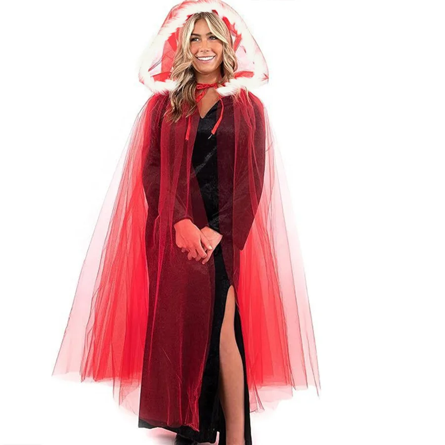 

Santa Claus Cape Sparkling Christmas Tulle Cape White Tulle Cape Comfortable Holiday Costume Poncho For Cosplay Event Dress Up