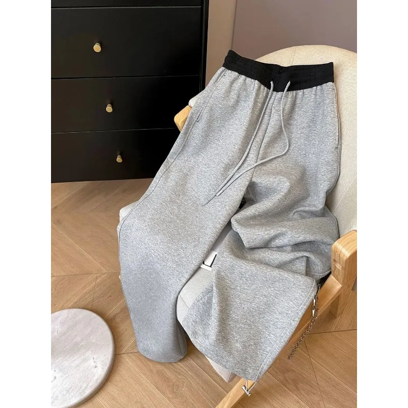 

Women's Color Block Waistband Wide Leg Sweatpants Drawstring Casual Straight Leg Trousers