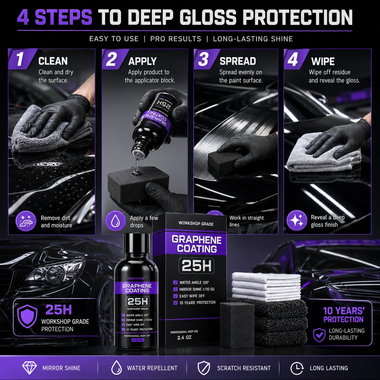 Graphene Nano Ceramic Coating Spray Car Hydrophobic Auto Body Shine Armor Wax Crystal Plating Quick Nano-Coating Paint Cleaner