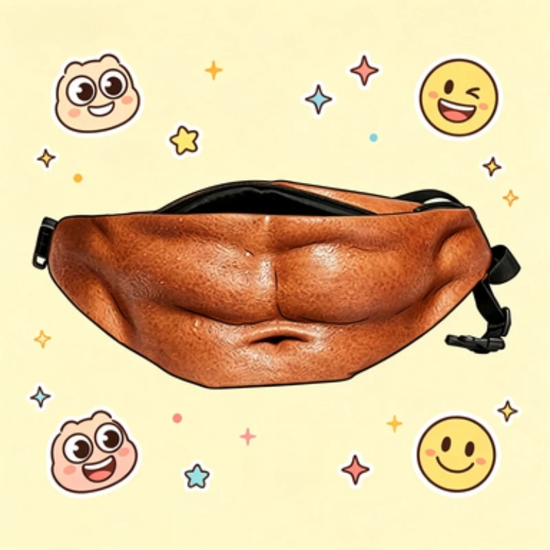 Funny Gag Fake Belly Waist Bag PU Zipper Design Personalized Belly Pouch for Holiday Theme Party Photo Shooting Prop Supplies