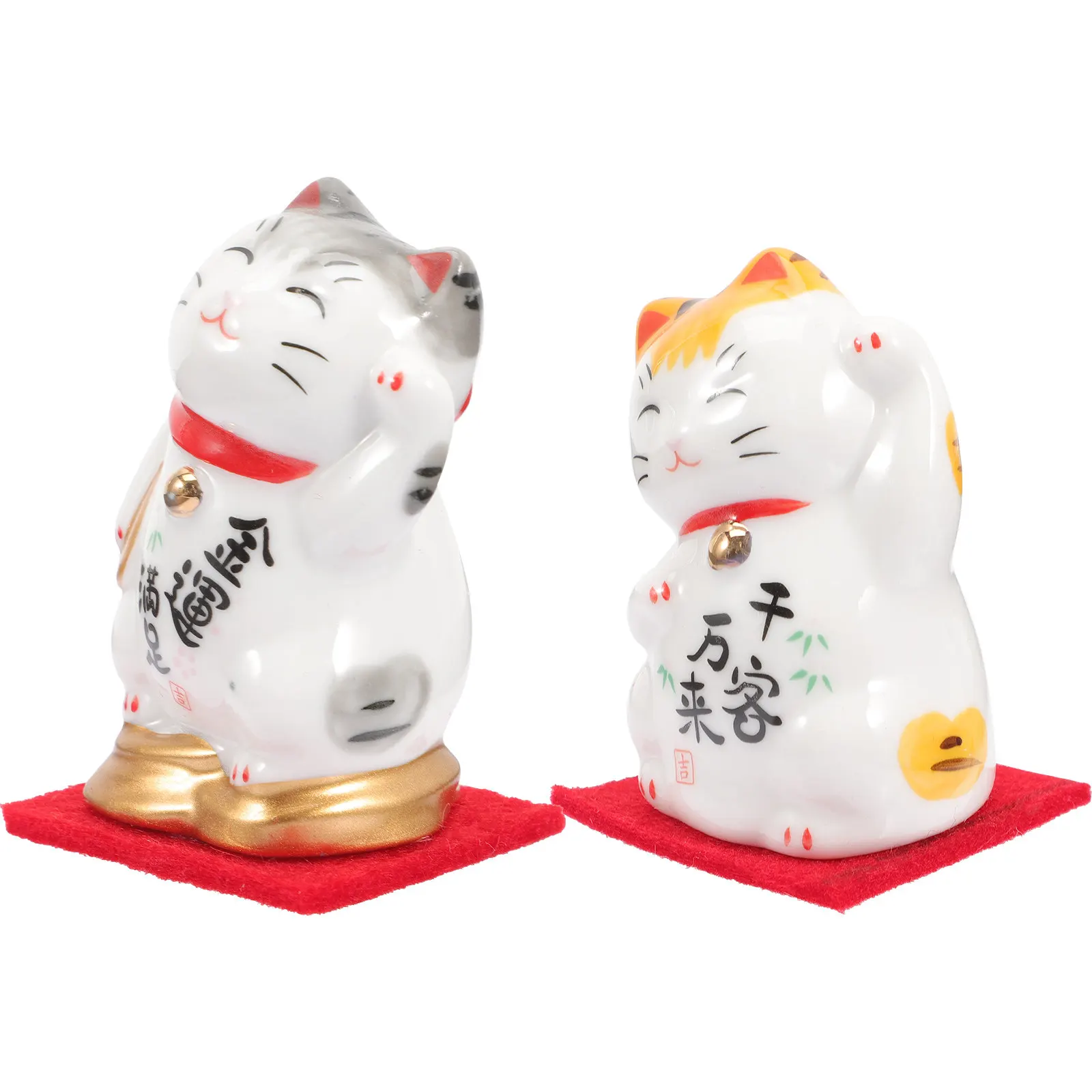 2Pcs Cat Ornaments Ceramic Maneki Neko Lucky Cat Desktop Decor Home Car Window Blessing Statue Ceramic Craft Ornament
