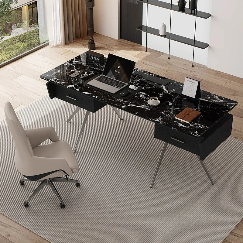 Retro Light Luxury Marble Desk Solid Wood Supercrystalline Stone Italian Minimalist Home Computer Desk Medical Beauty Consultati