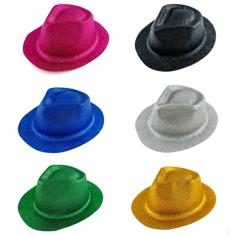 10PCS/20PCS/50PCS Gangster Hat Concert Masquerade Gangster Gathering Propse Metallic Colored New Year's Hats Fedora Bucket Hat