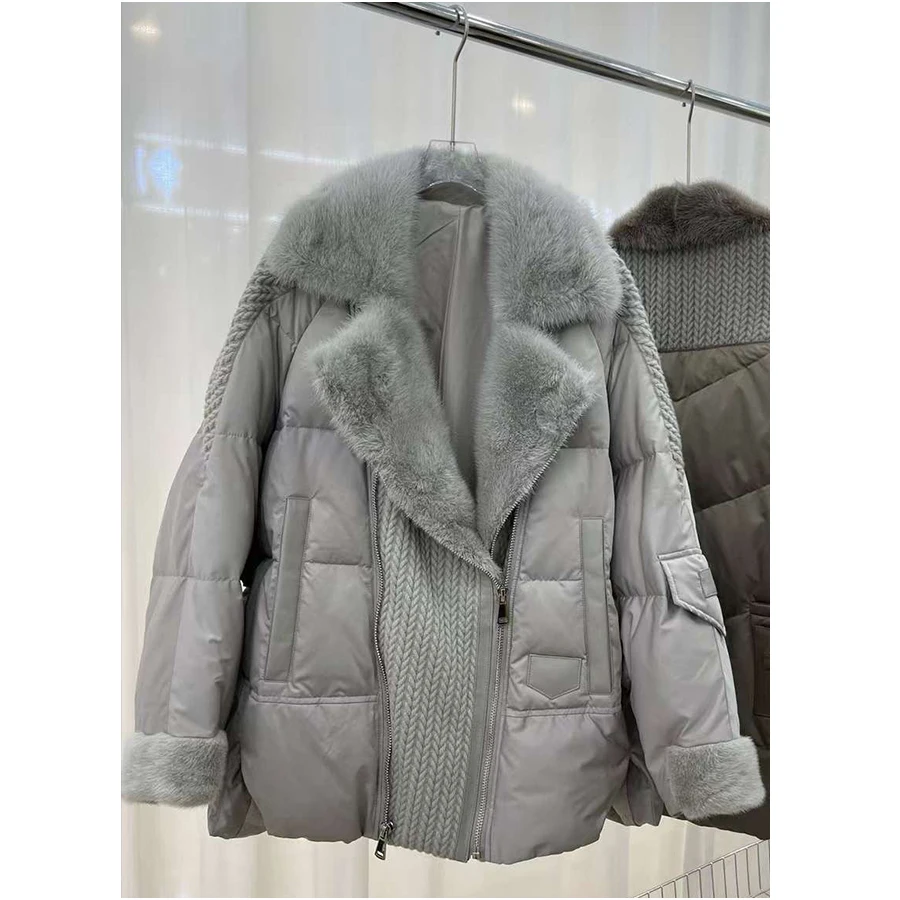 Real Fur Puffer Coats Short Goose Down Jackets Women Winter Down Coat With Natural Mink Fur Trim Luxury Warm