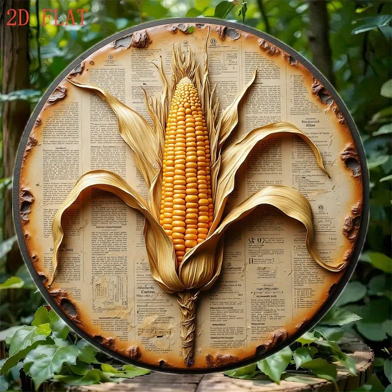 

Vintage Corn Husk Round Metal Wall Art Rustic Kitchen Bar Decor Gift