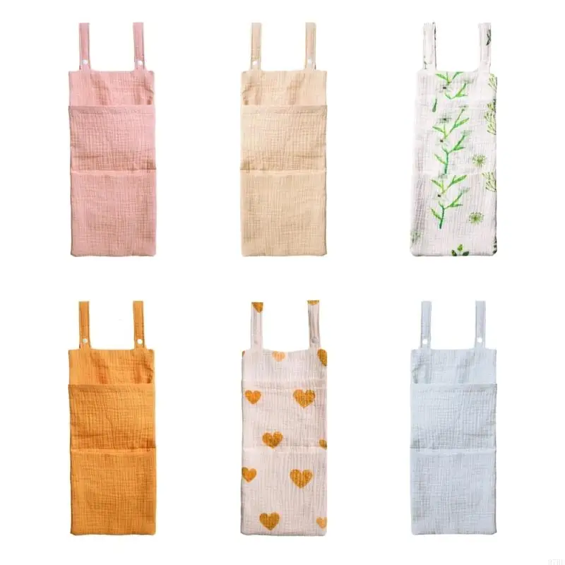 97BE Baby Friendly Bed Diaper Case Storage Hanging Bag with Divided Compartment Soft Cotton Fabric for Nursery Organization