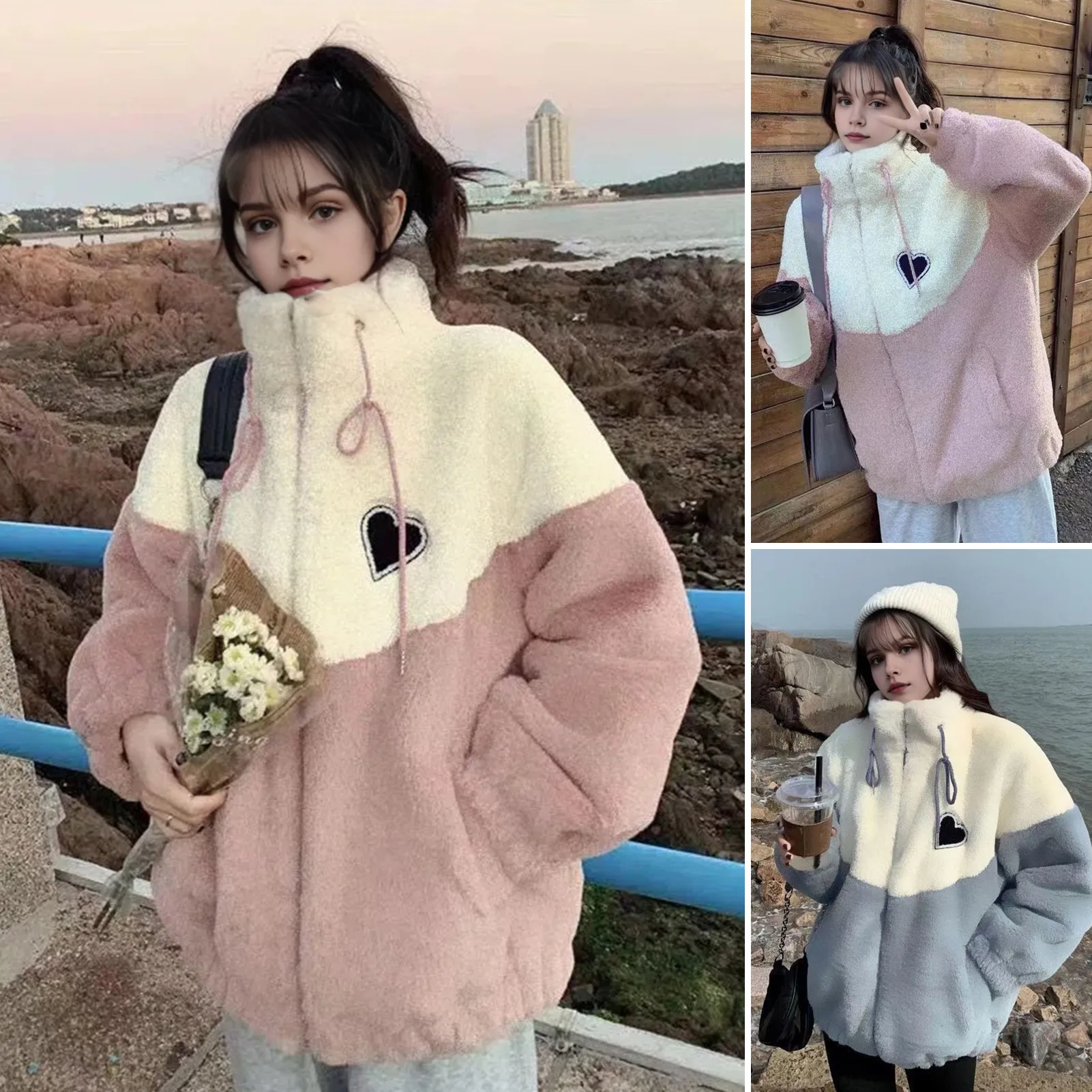 Women Jacket Colored Lamb Fleece Cotton Coat Winter Ladies Thickened Warm Autumn Top Quilted Fluffy Jacket Overcoat Windbreaker