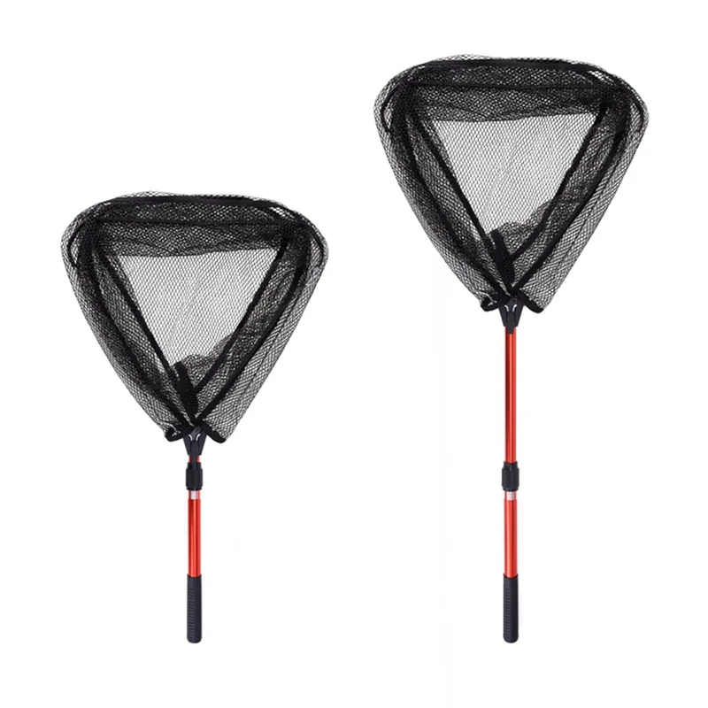 2525+ Red Triangle Folding Copy Net 2-Section Telescopic Portable Lure Fly Fishing Hand Copy Net Fishing Tool