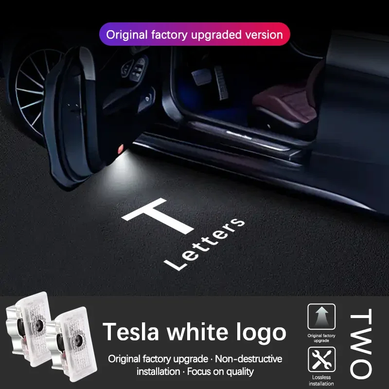 LED Car Door Logo Projector Welcome Ghost Shadow Light Auto Accessories For Tesla Model S Model X Model Y Model 3