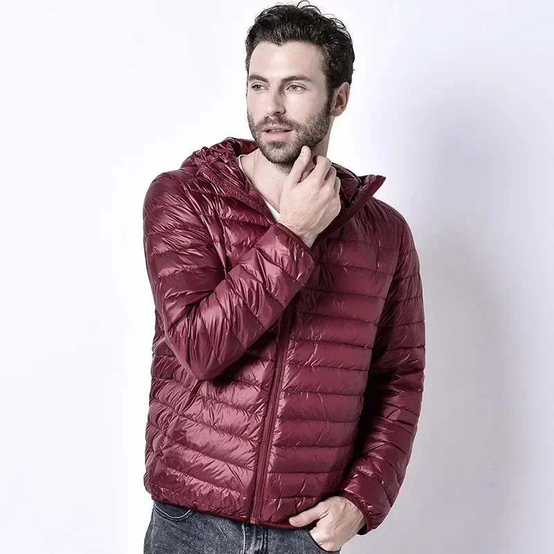 Primavera Outono Marca de Moda Ultra Light Duck Down Jacket Mens Coreano Streetwear Casaco de Pena Com Capuz Jaqueta Roupas Masculinas Quentes