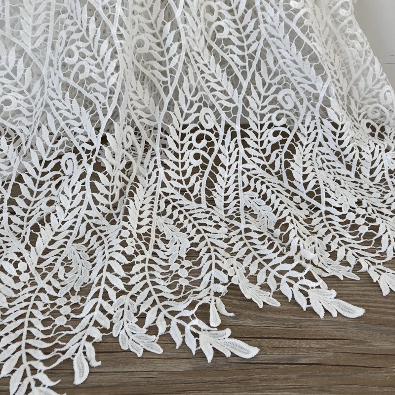 

White Hollow-Out Lace Fabric with Wheat Ear Embroidery for Clothing Derss and Home Décor By The Yard