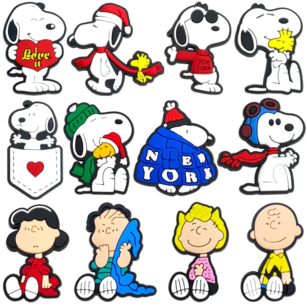 12 Stück Anime Snoopy Cartoon Schuh-Charms PVC Niedliche Deko-Accessoires Set für Clogs Sandalen DIY Ornamente Geschenk – Detail 1