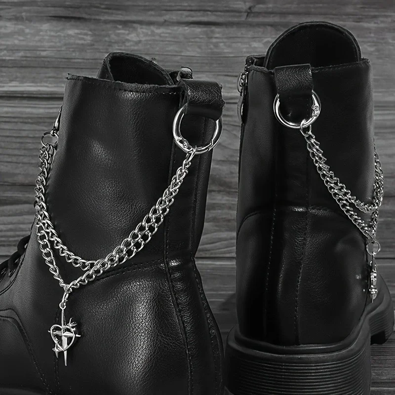 2Pcs Punk double-layer boot chain silver heart cross shoe accessory detachable metal boot chain suitable for all kinds of boots