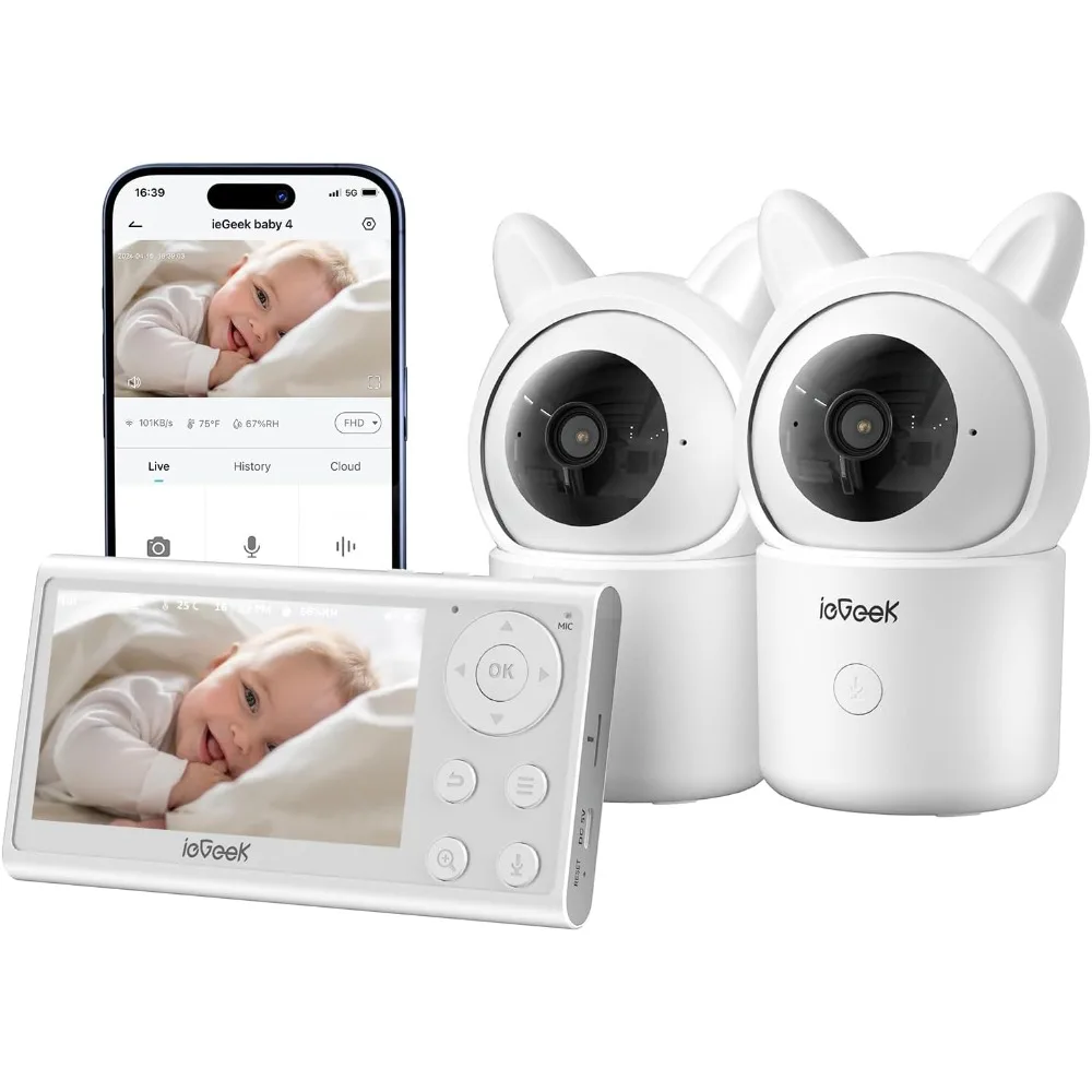 Baby Monitor with 2 Cameras, Split-Screen Video Baby Monitor with Audio and 1080P Camera 4.3" Screen - Night Vision, Two-Way Ta